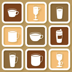 Set of 9 vintage icons of different coffee cups. Eps10