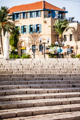 House with palms in Jaffa,southern oldest part of Tel Aviv,Jaffa