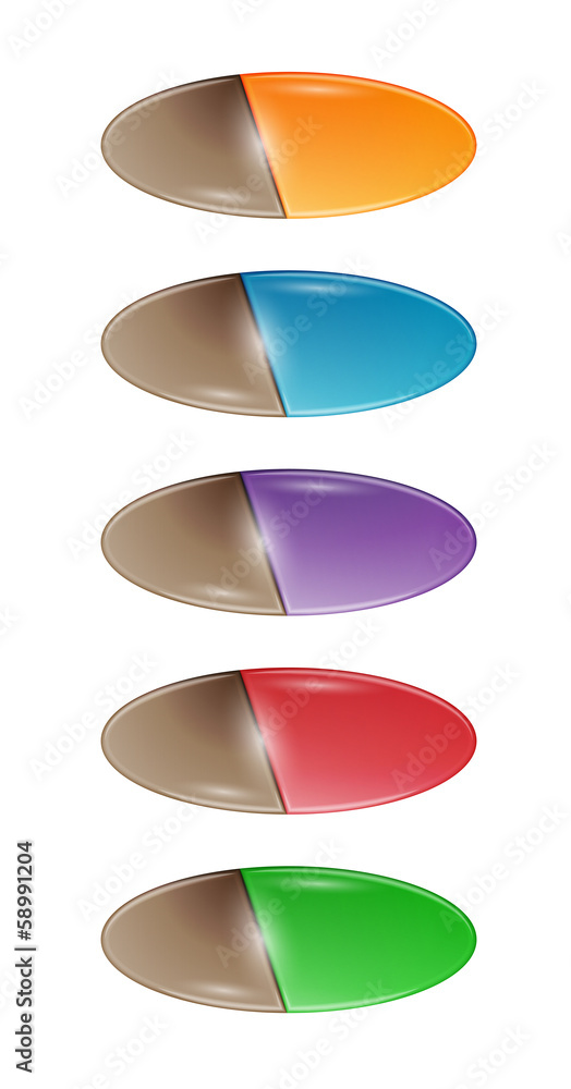 Poster set of five labels or buttons with two colors