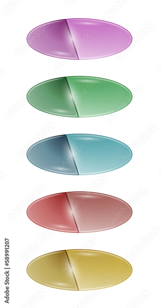 Poster set of five labels or buttons with two colors
