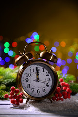 Christmas decorations and retro alarm clock