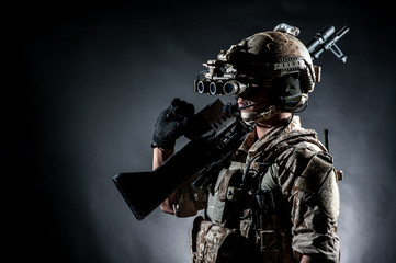 soldier man hold Machine gun style fashion