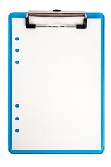 Blue clipboard and paper isolated