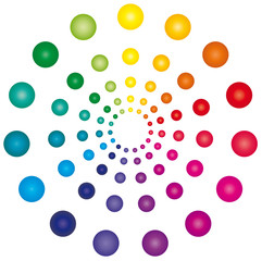 Farbkreis aus bunten Kugeln - Logo für Kreativität und Bewegung, Farbschema und Verläufen von Farben, Vektor, isoliert