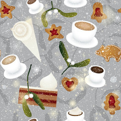 Christmas table / Seamless wallpaper with symbols of holiday - 58995806