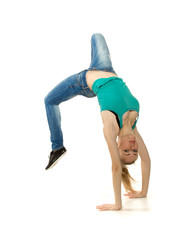 woman standing on hands