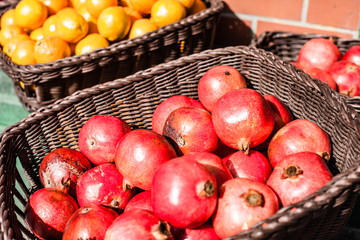 Pomegranates bunch at old town Jerusalem. Israel.