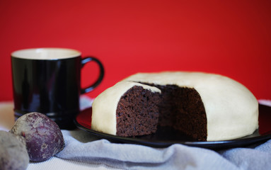 Chocolate beet ganache cake with marzipan icing