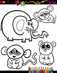 Cartoon Animals for Coloring Book