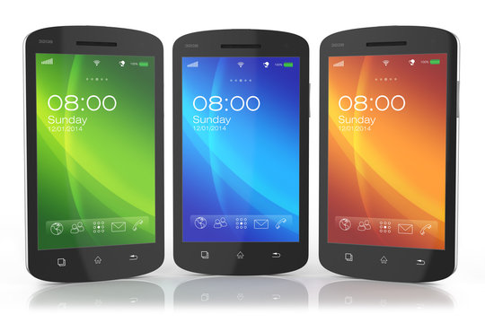 Group of modern touchscreen smartphones.