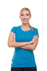 Fototapeta premium Portrait casual blond smiling girl female student college