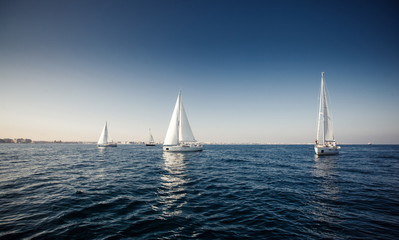 Fototapeta premium Sailing ship yachts with white sails