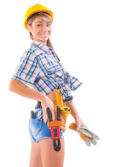 sexy female construction worker over white