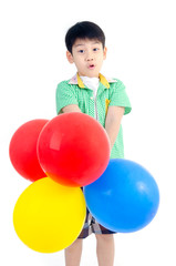 Fototapeta na wymiar Happy asian cute boy with colorful balloons