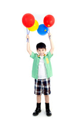 Happy asian cute boy with colorful balloons