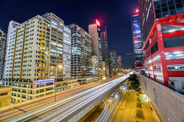 Fototapeta na wymiar Night traffic with long shutter in Hong Kong