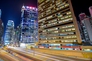 Fototapeta na wymiar Night traffic with long shutter in Hong Kong