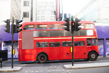 Red vintage bus in London.
