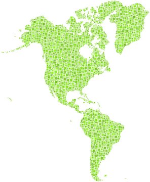 Map of America Continent in a mosaic of green squares