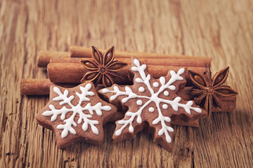 Gingerbread cookies and christmas decoration