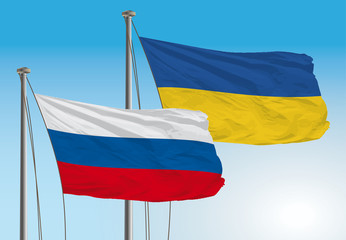russia and ukraina flags - obrazy, fototapety, plakaty