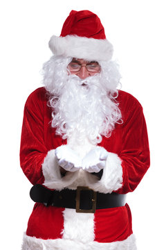 Santa Claus Is Holding Something On His Hands