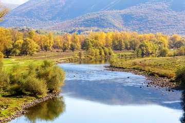 View of Nestos river and landscape on autumn