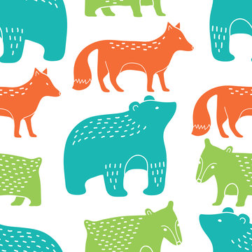 Fototapeta Forest animals seamless pattern