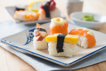 Sushi Assortment On a Dish, close up