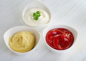 Mustard, ketchup and mayonnaise
