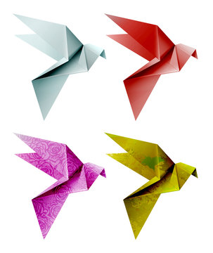 Set of colorful origami bird. Vector illustration, EPS 10