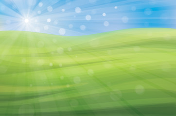 Fototapeta na wymiar Vector spring background, blue sky and green grass.