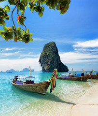 Thai boats on Phra Nang beach, Thailand