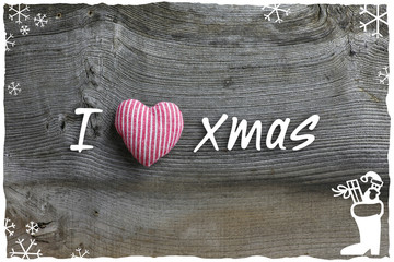 I Love Xmas Message Christmas Decoration Red Stripes Fabric Hear