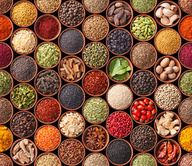Seamless texture with spices and herbs - obrazy, fototapety, plakaty