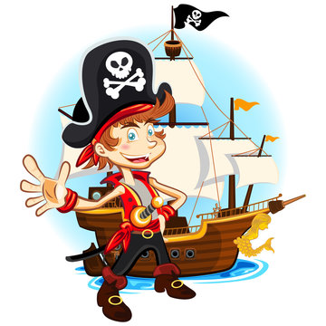 recommend clip art: Pirate Kid and His Big War Ship