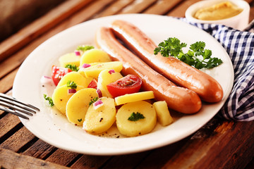 Smoked Wiener sausages and potato