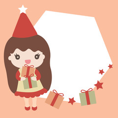 Cute girl holding christmas present with space for your text