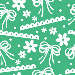 Seamless pattern of flowers and ribbon background