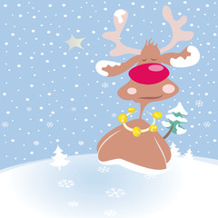 Einsamer Elch im Schnee mit Tannenbaum