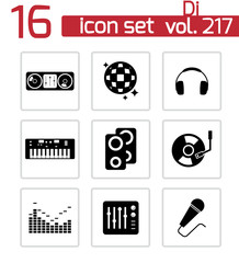 Vector black dj icons set