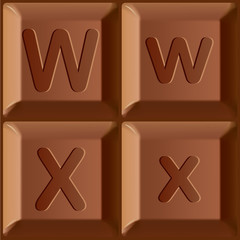 Vector alphabet. Characters printed on blocks of chocolate bar