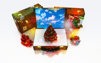 Natale, regali, ferie, neve, viaggiare, valigie, turismo, 3d