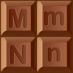 Vector alphabet. Characters printed on blocks of chocolate bar