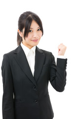 asian businesswoman cheering on white background