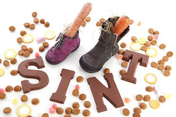 Chocolate letters and Shoes with carrots for Sinterklaas, a typi
