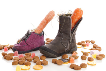 Shoes with carrots and ginger nuts for Sinterklaas, a typical Du