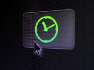 Timeline concept: Clock on digital button background
