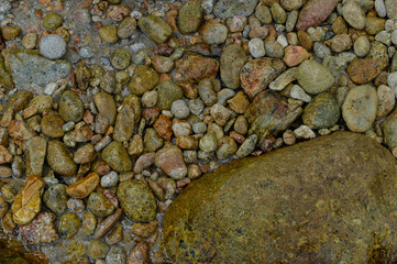Sea beach. Natural small pebbles on the seashore