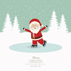 santa skate on ice snowy winter background